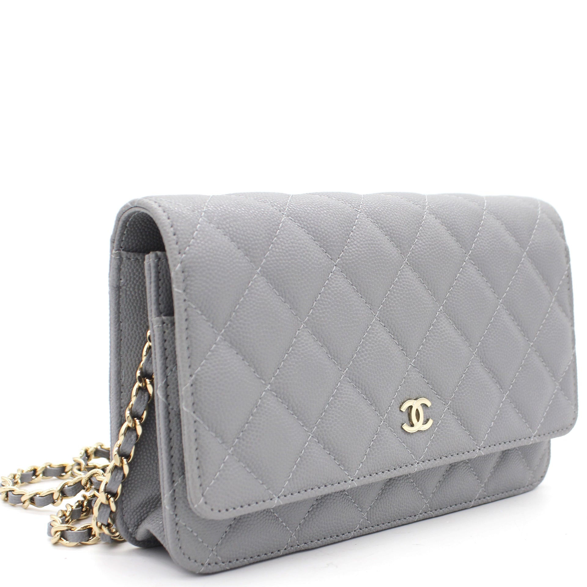 Quilted Leather WOC Chain Clutch Bag Grey Caviar