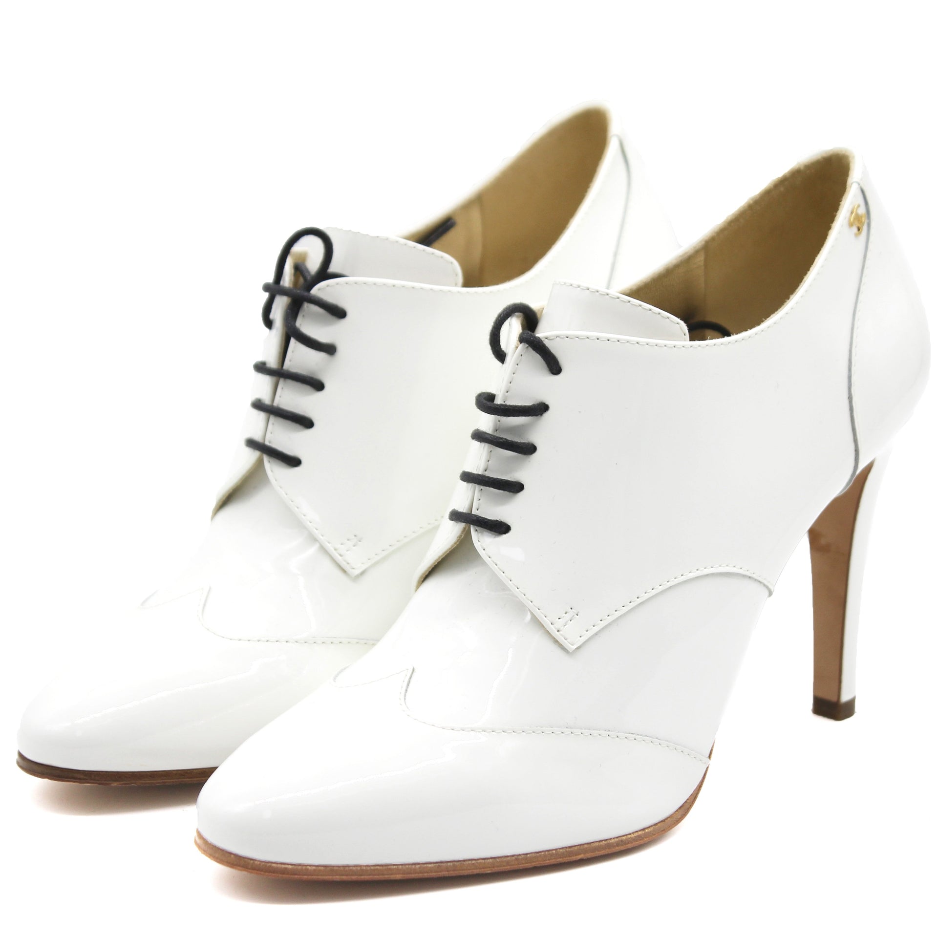 White Patent Lace-up Heels
