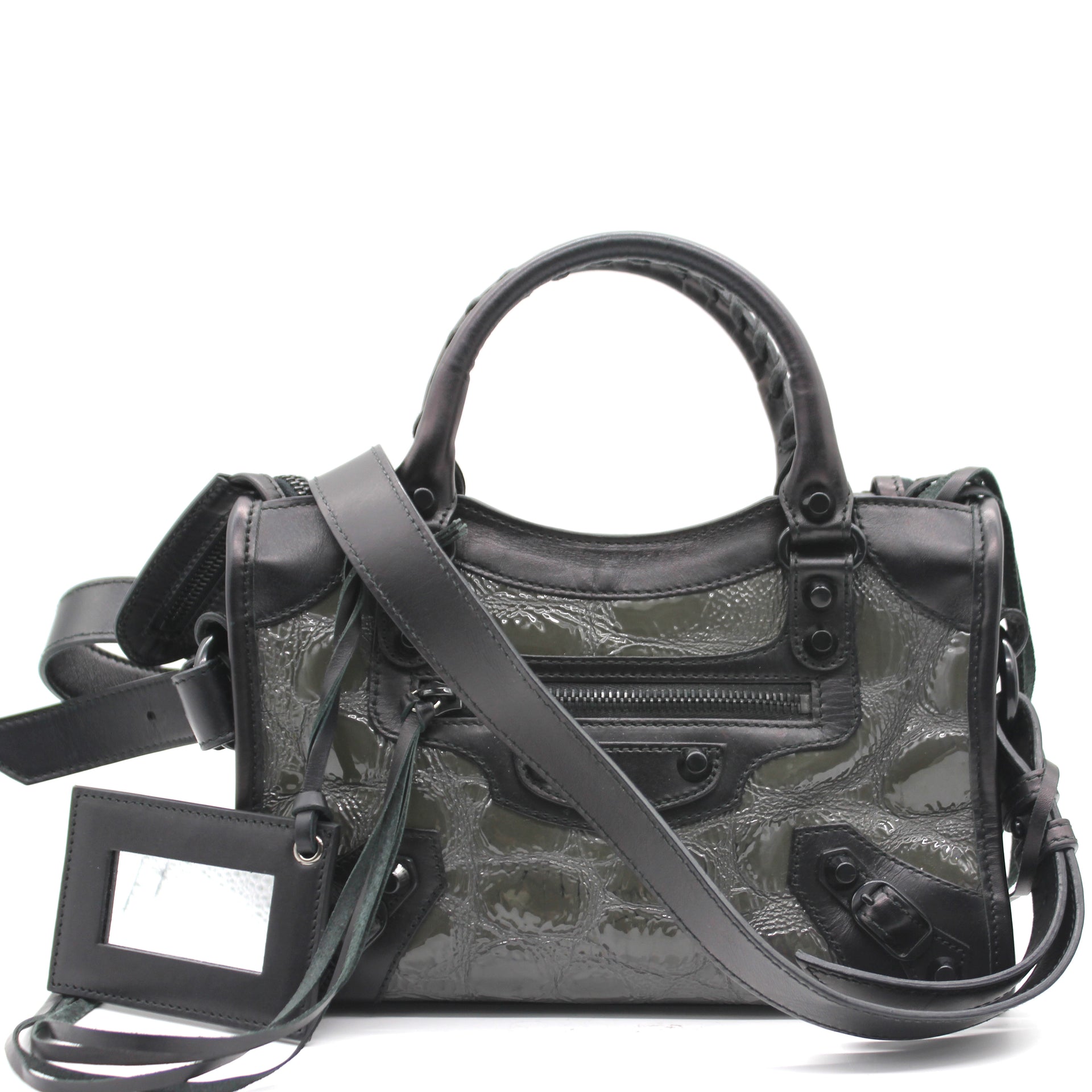Pearly Black Leather and Patent Mini City Bag