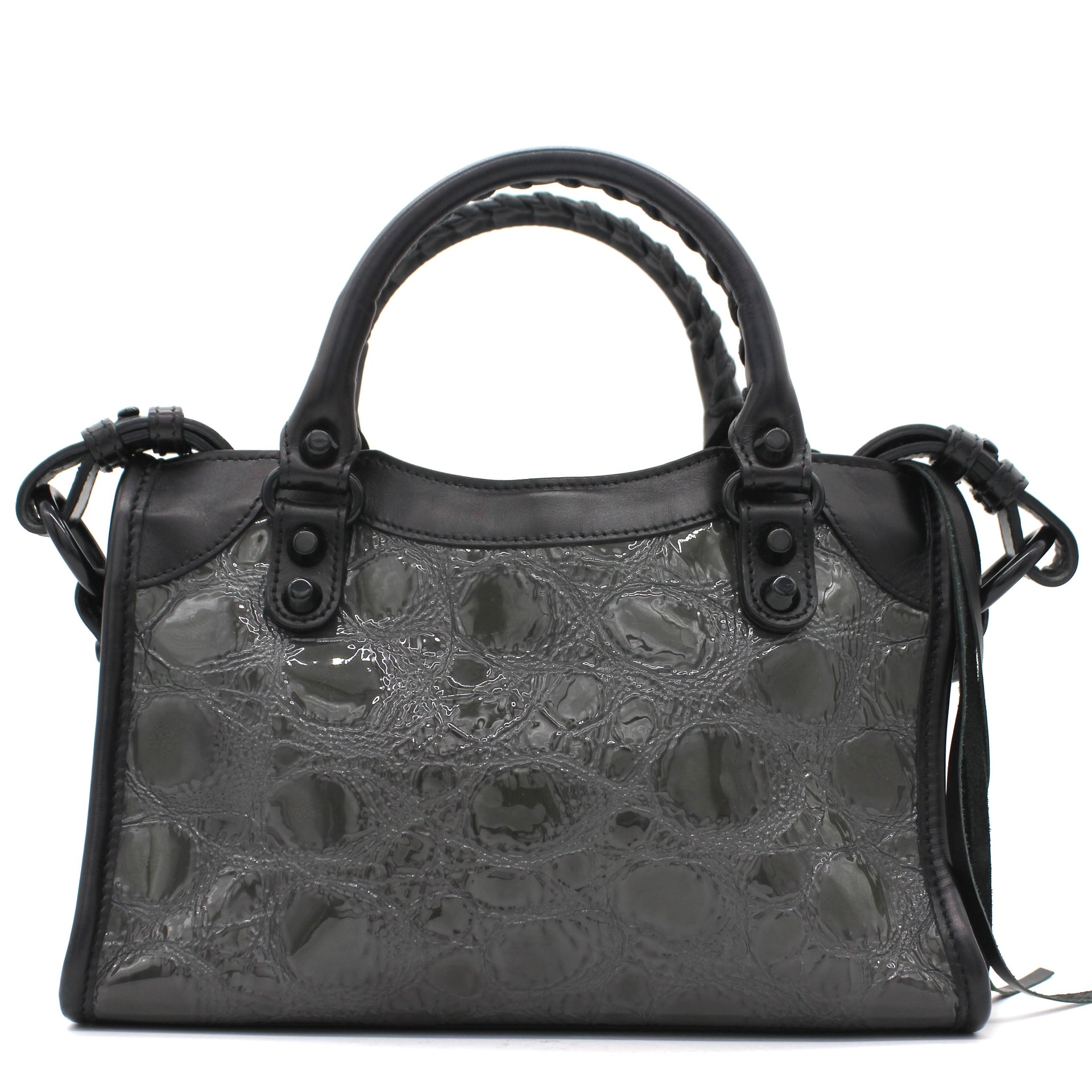 Pearly Black Leather and Patent Mini City Bag