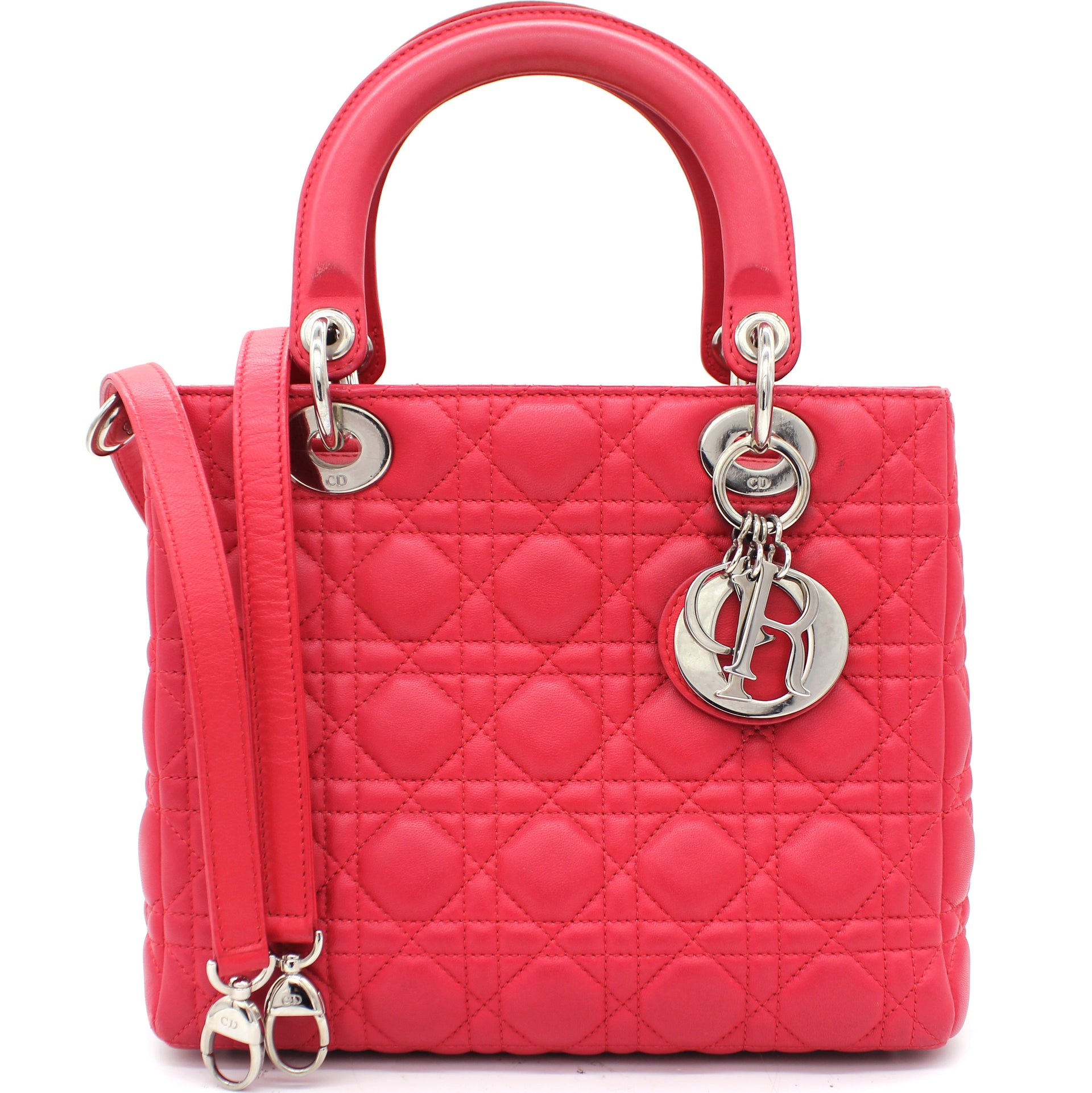 Medium Lady Dior in Red Lambskin Leather