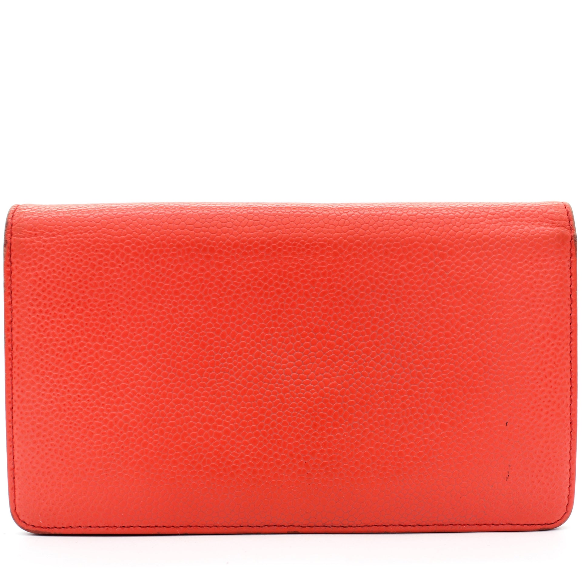 Coral Red Caviar Leather Large CC Wallet