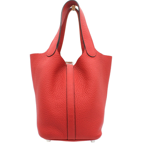 "Picotin Lock" Bag in Red Clemence Leather