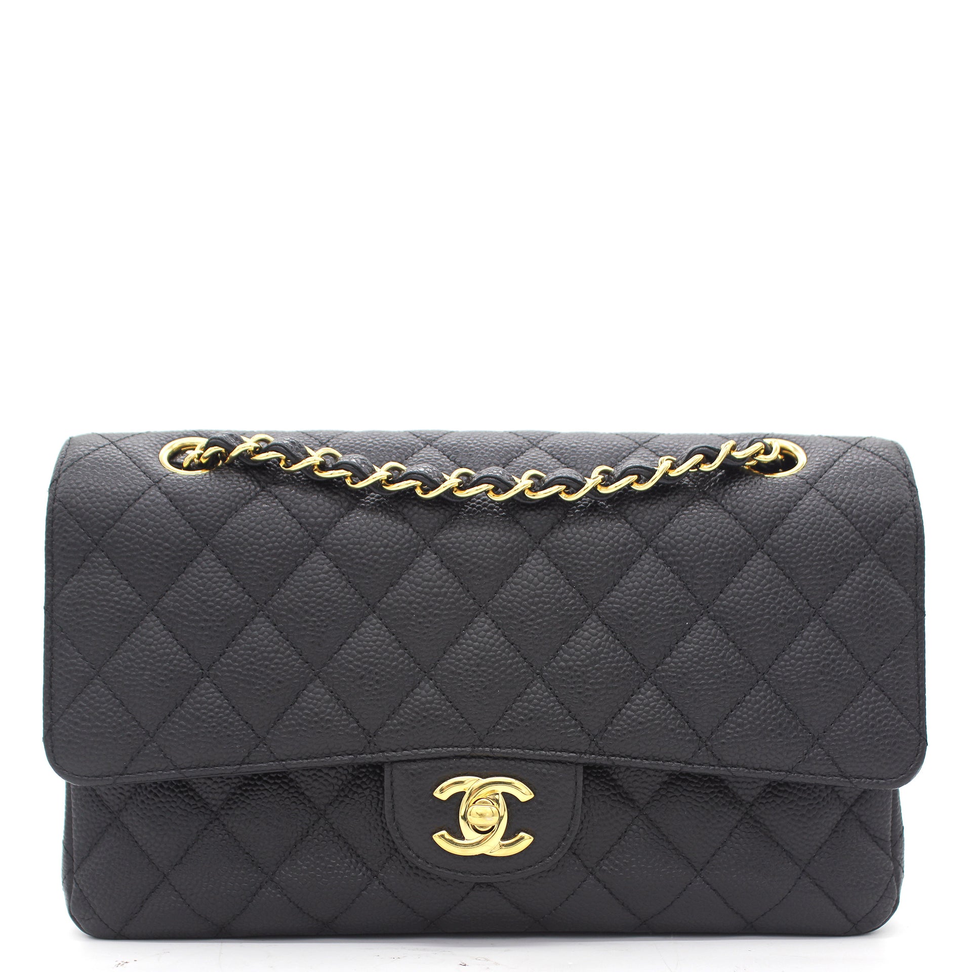 CHANEL T9TPAHEC Black Grained Shiny Calfskin A01113Y Small Classic