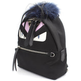 Black Nylon and Leather Monster Eyes Mini Backpack Bag