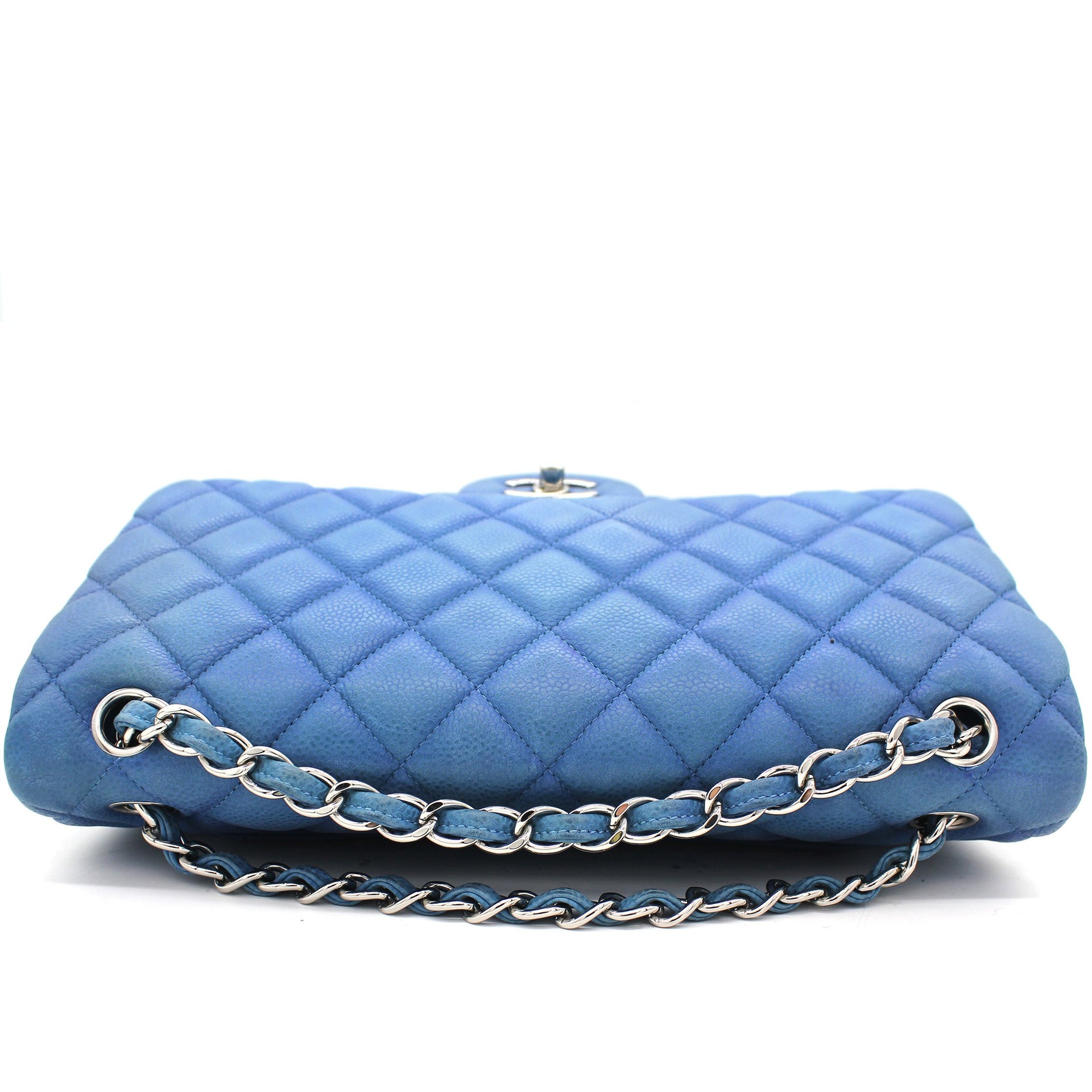 Classic Jumbo Double Flap Blue Caviar Leather Bag