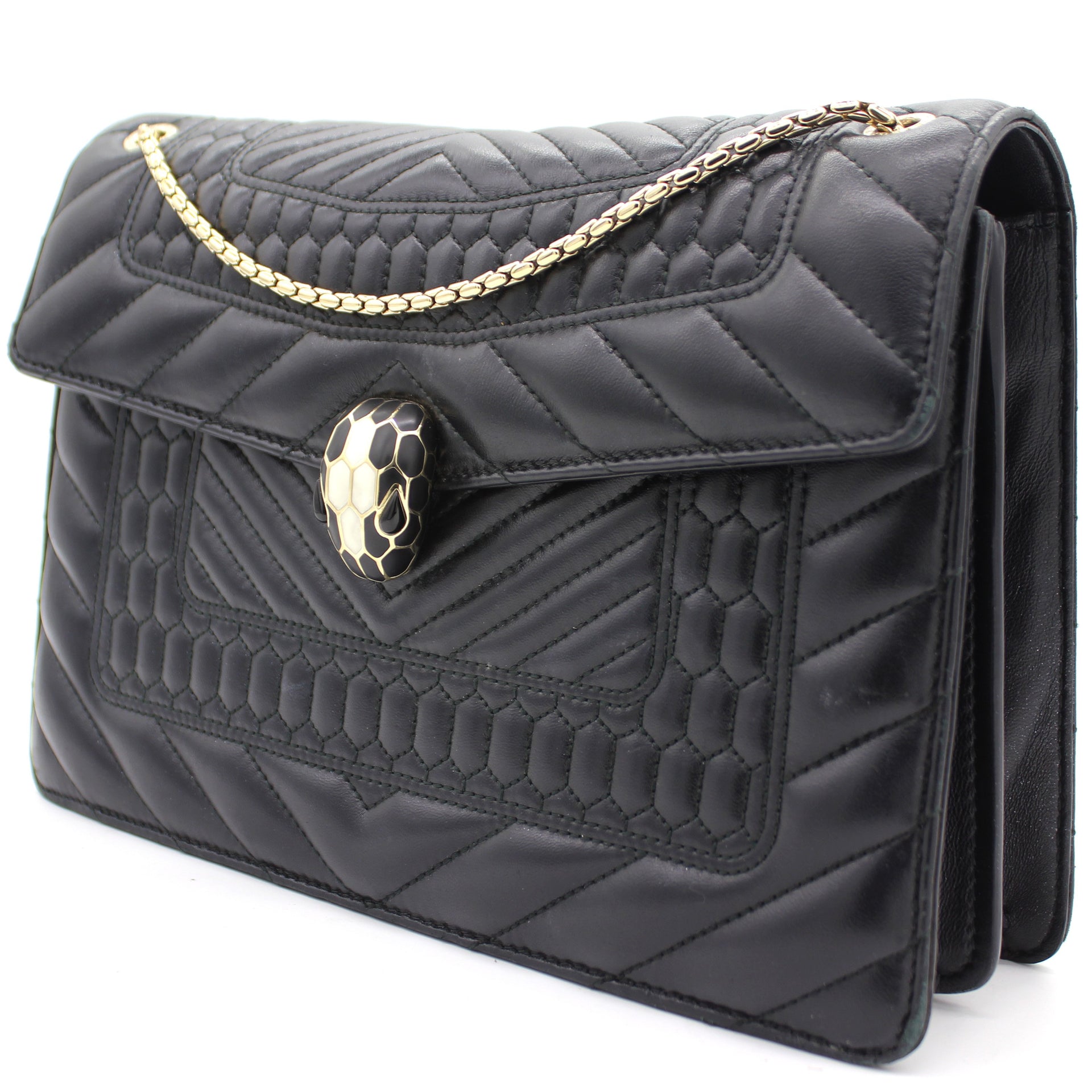 BVLGARI Serpenti Forever Quilted-leather Shoulder Bag in Black