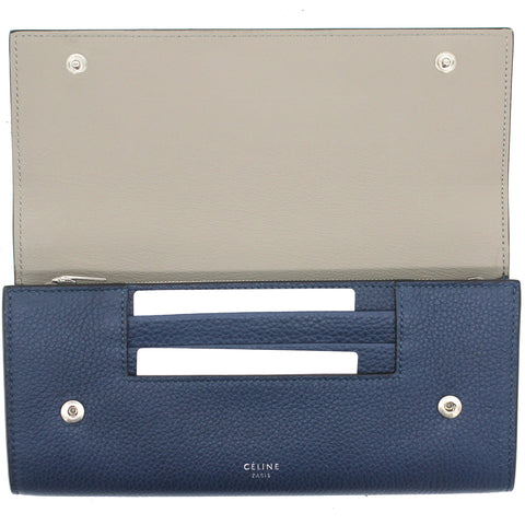 Calfskin Large Multifunction Flap Wallet Navy Blue