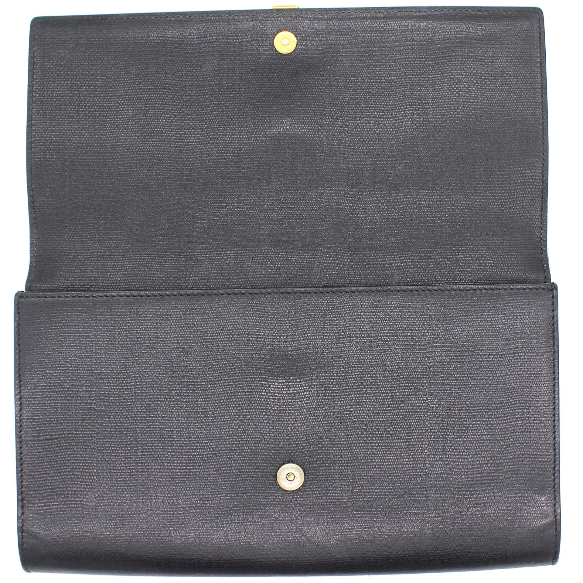 Black Calfskin Leather Ligne Y Clutch Bag