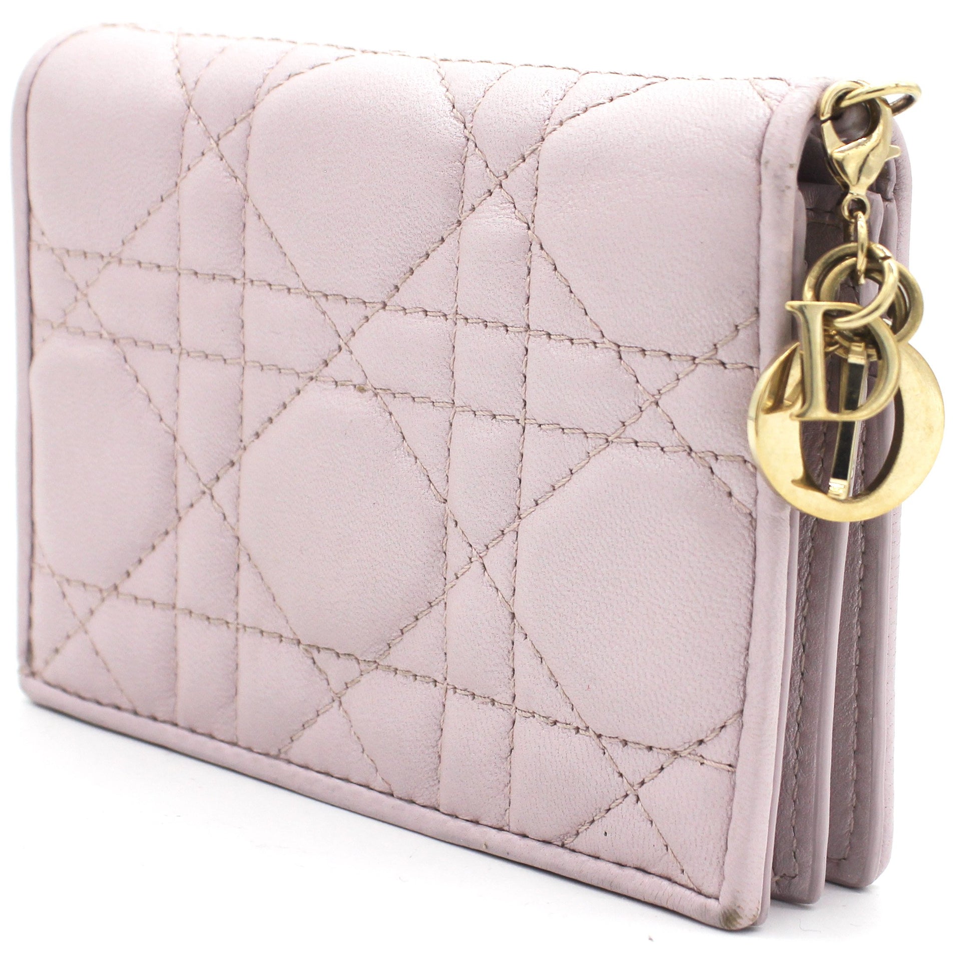 Lady Dior Lotus-Colored Cannage Lambskin Compact Wallet