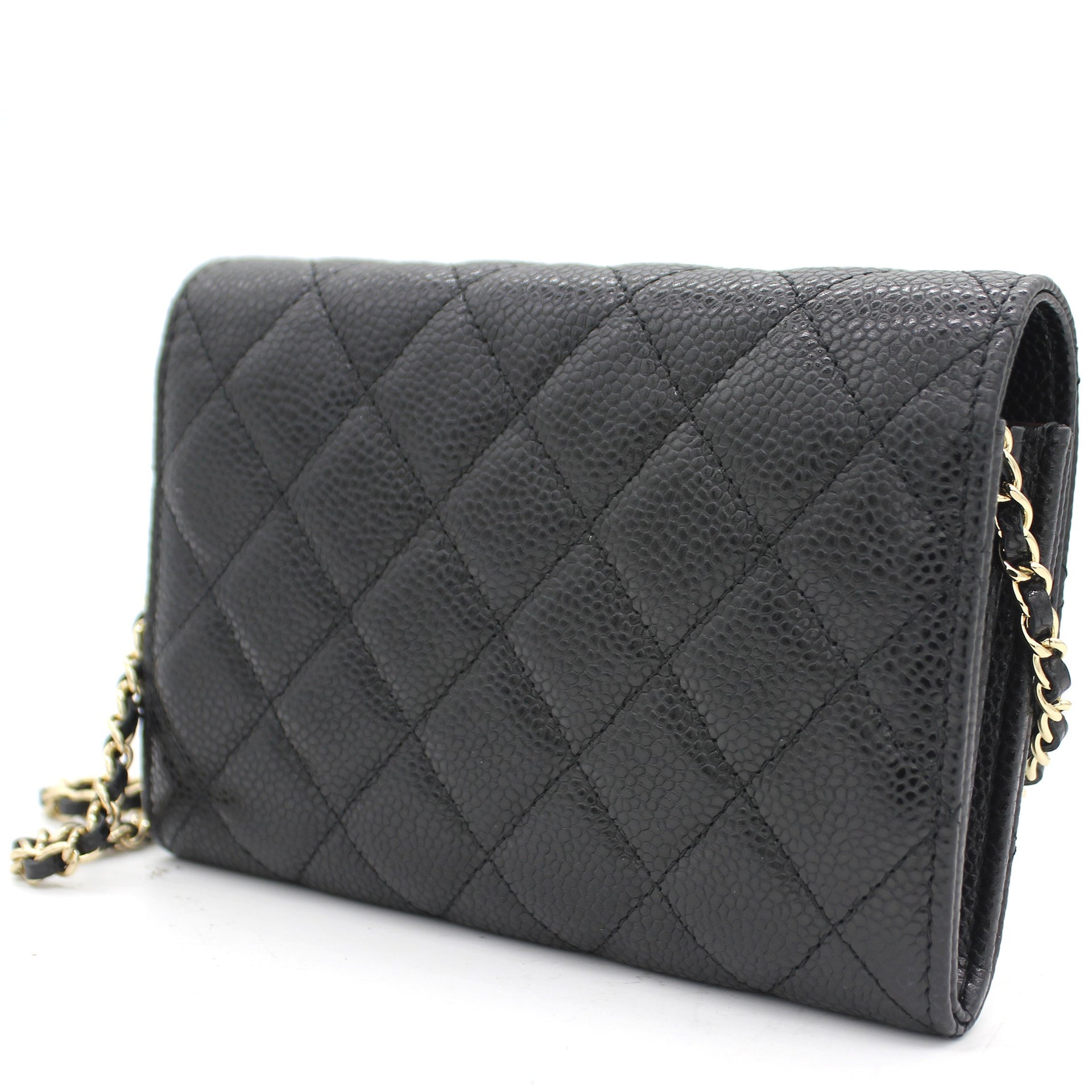 Chanel Quilted Leather Mini WOC Chain Clutch Bag Black Caviar