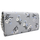 Pale Blue Floral Print Saffiano Leather Wallet On Chain