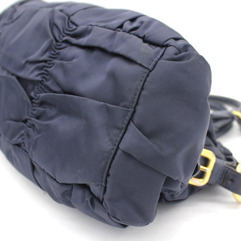 Navy Blue Tessuto Gaufre Nylon Tote Bag
