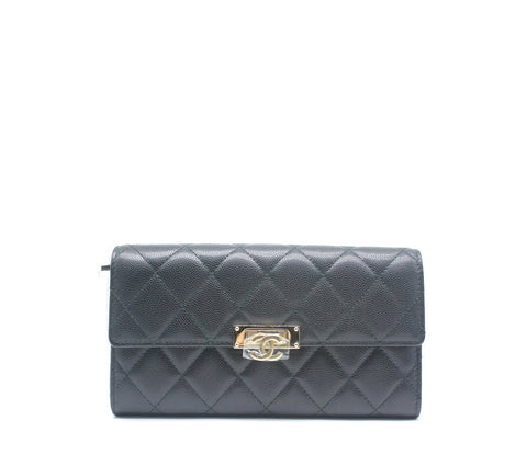 Chanel Black Caviar Long Flap Wallet