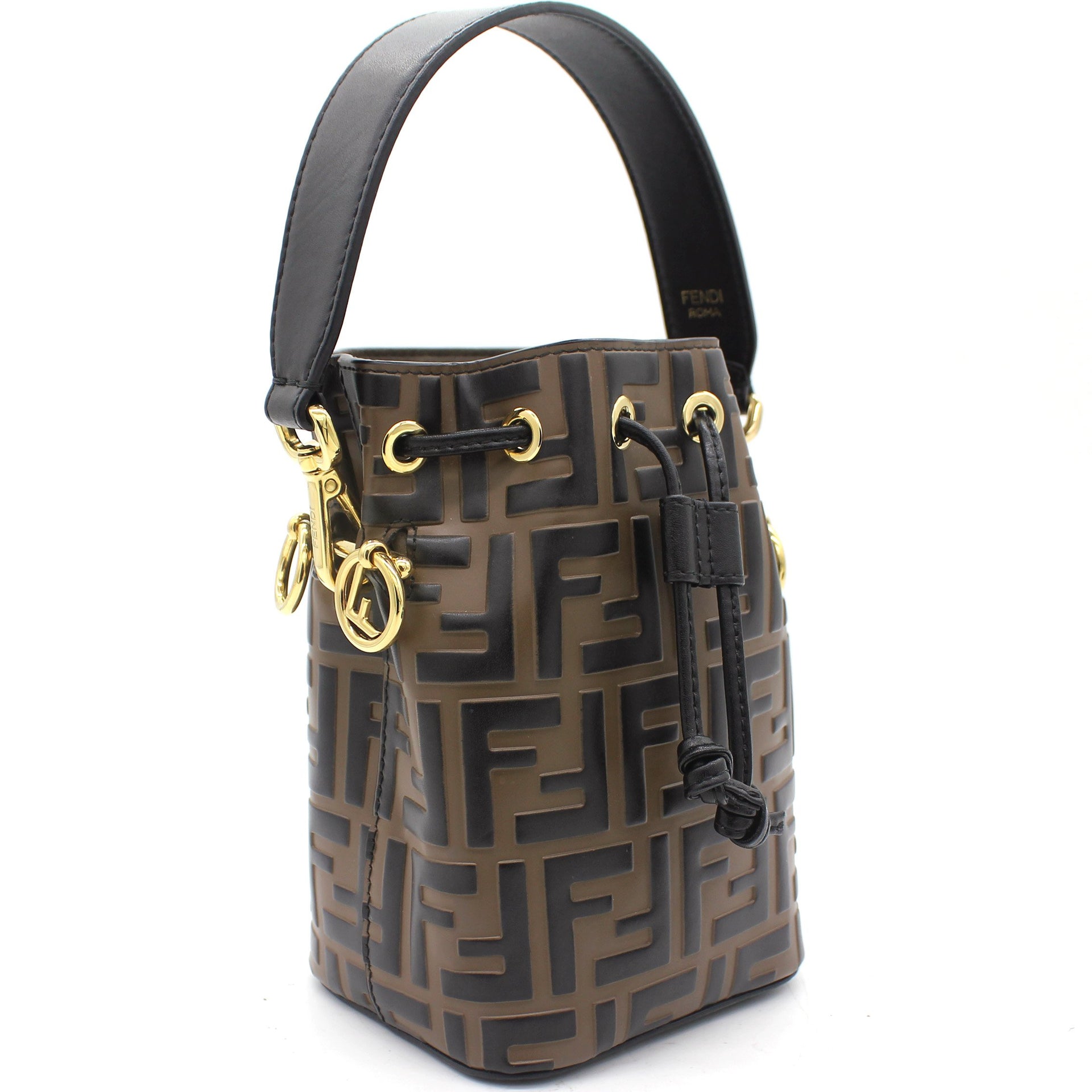 Fendi Black, Pattern Print Mini Mon Tresor Bucket Bag