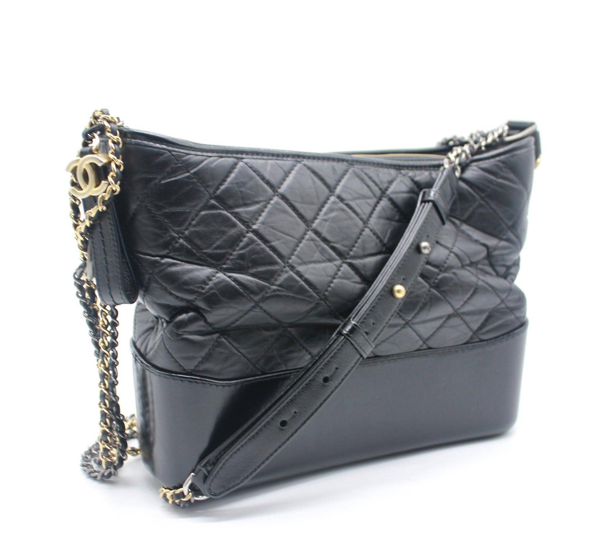 CHANEL Gabrielle 'Hobo' Bag in Aged White Quilted Leather and Black Leather  at 1stDibs