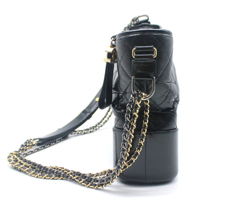 Black Quilted Aged Calfskin Leather Gabrielle Hobo Bag