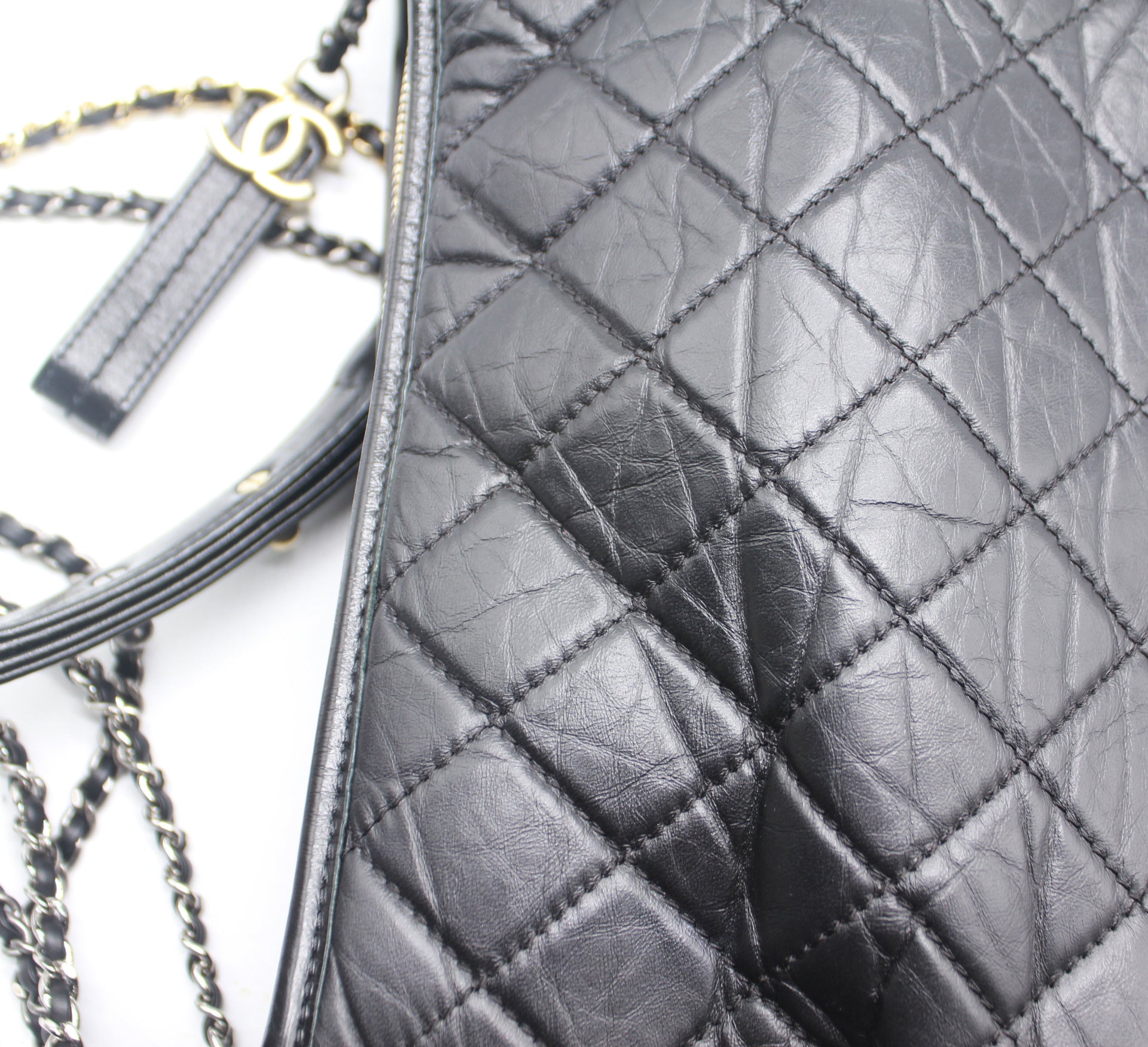 Black Quilted Aged Calfskin Leather Gabrielle Hobo Bag
