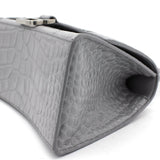 Calfskin Crocodile Embossed Small Hourglass Top Handle Bag Grey