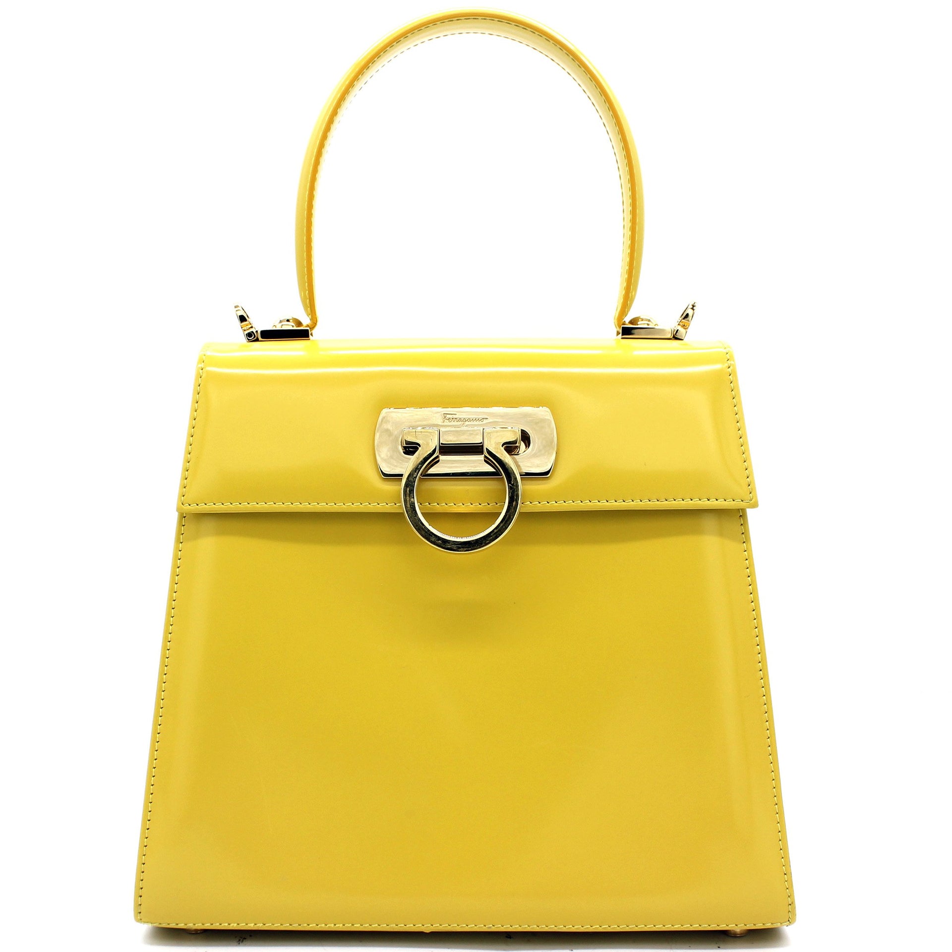 Yellow Patent Leather Kelly Top Handle Bag