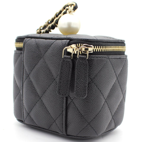 Mini Caviar GHW Vanity Case with Pearl Details