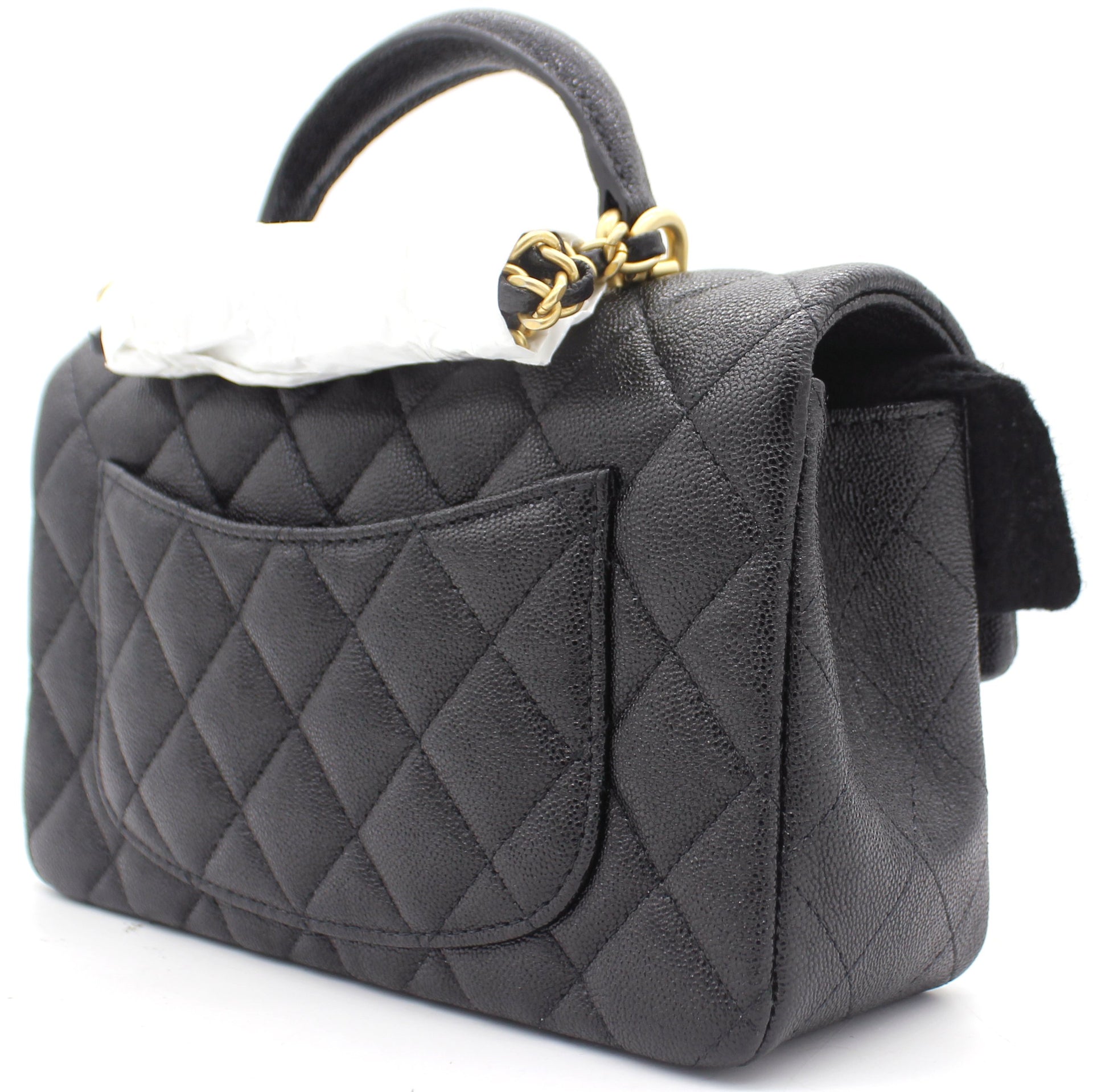 Chanel Coco Handle Flap Quilted Caviar Gold-tone Mini Black in