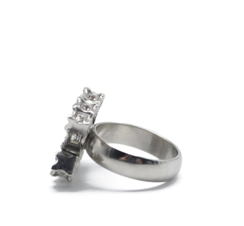 Chanel Silver Crystal CC Logo Ring
