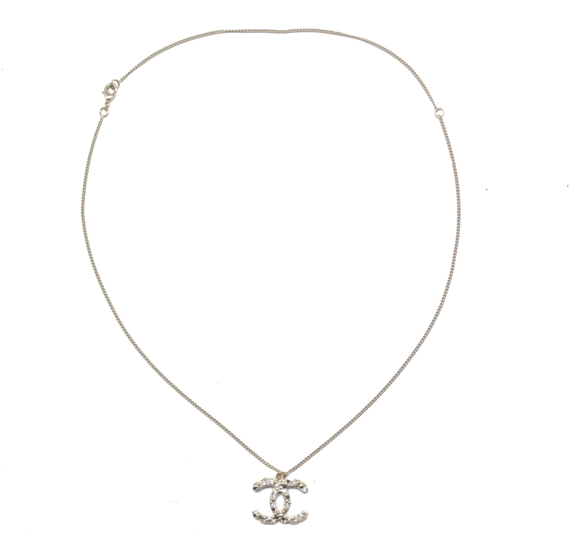 Chanel Silver Tone Hardware And Rhinestone CC Logo Necklace, 57% OFF