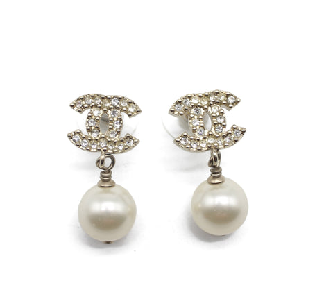 Chanel Pearl CC Drop Earrings Gold