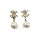 Chanel Pearl CC Drop Earrings Gold