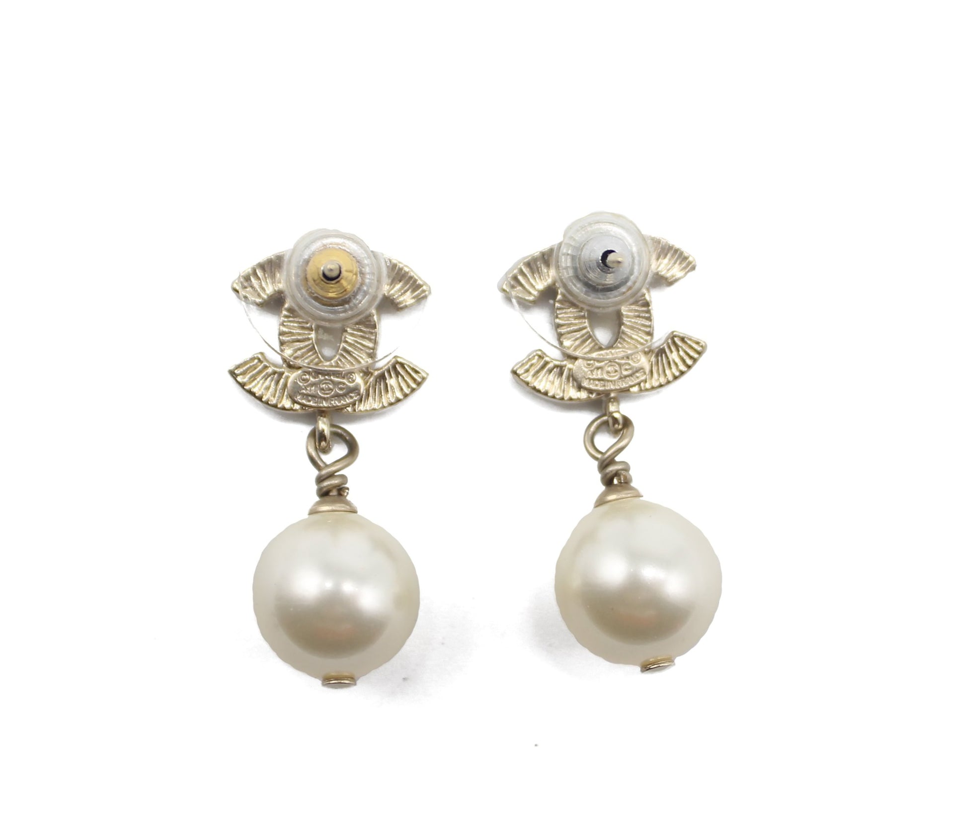 Chanel Gold CC & Pearl Drop Earrings