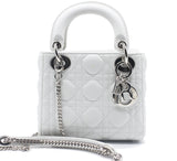 Dior Mini Lady Dior with Chain in White Lambskin Leather
