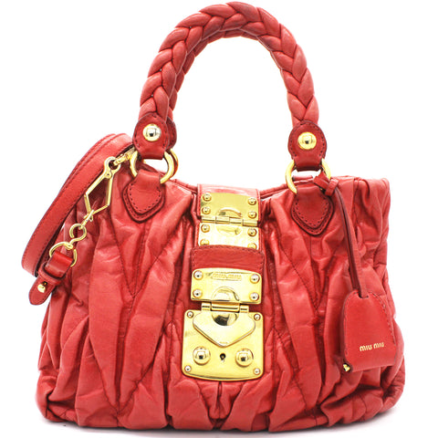 Matelasse Leather Red Tote