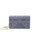 Dior Diorama Wallet on Chain in blue studded denim