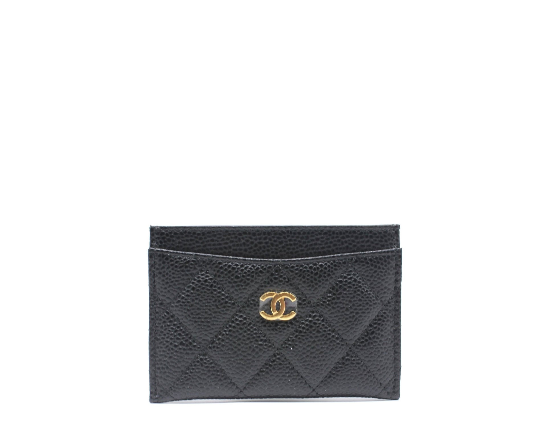 CHANEL Caviar Metal Perforated Quilted CC Flap Card Holder Black