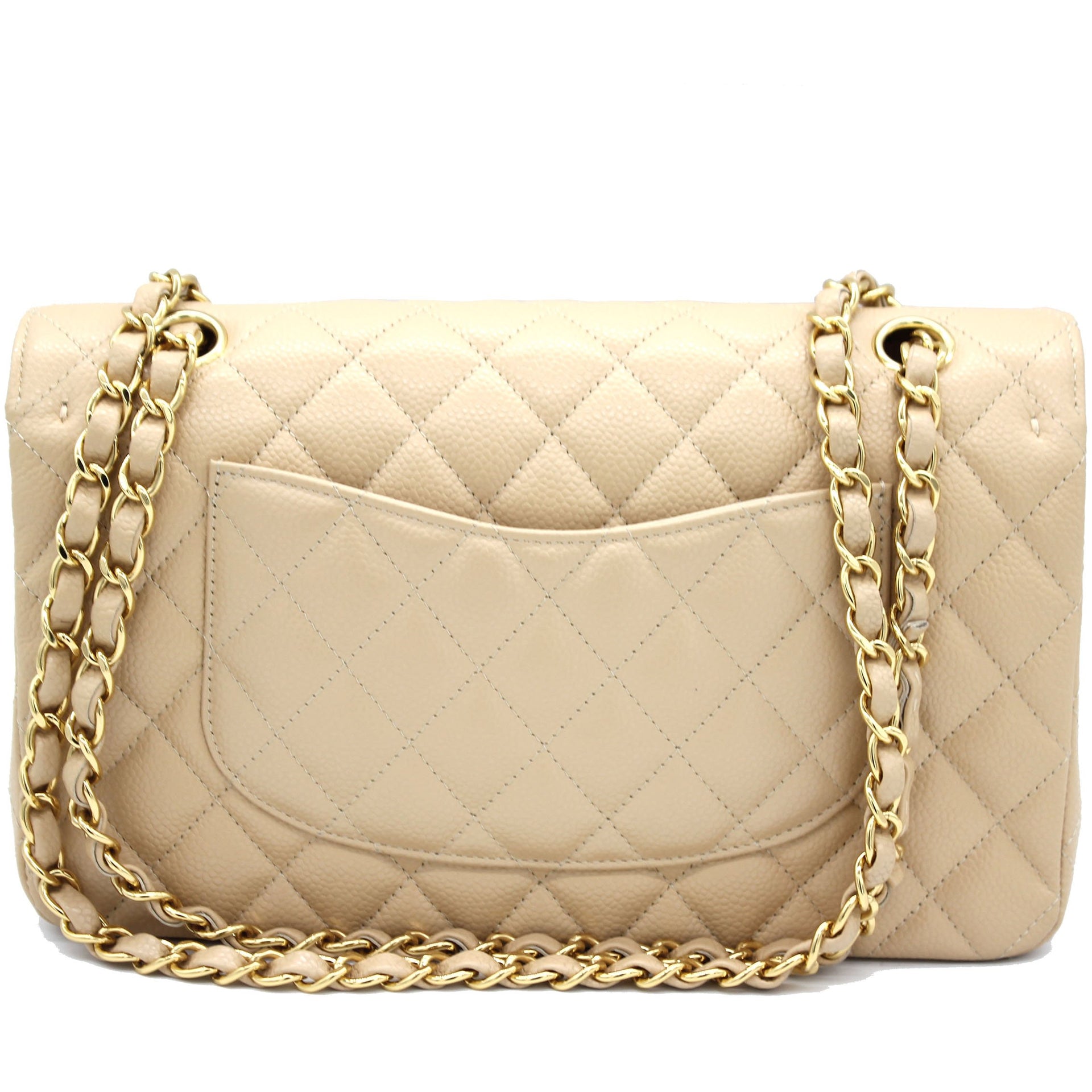 Beige Quilted Caviar Leather Classic Double Flap Bag