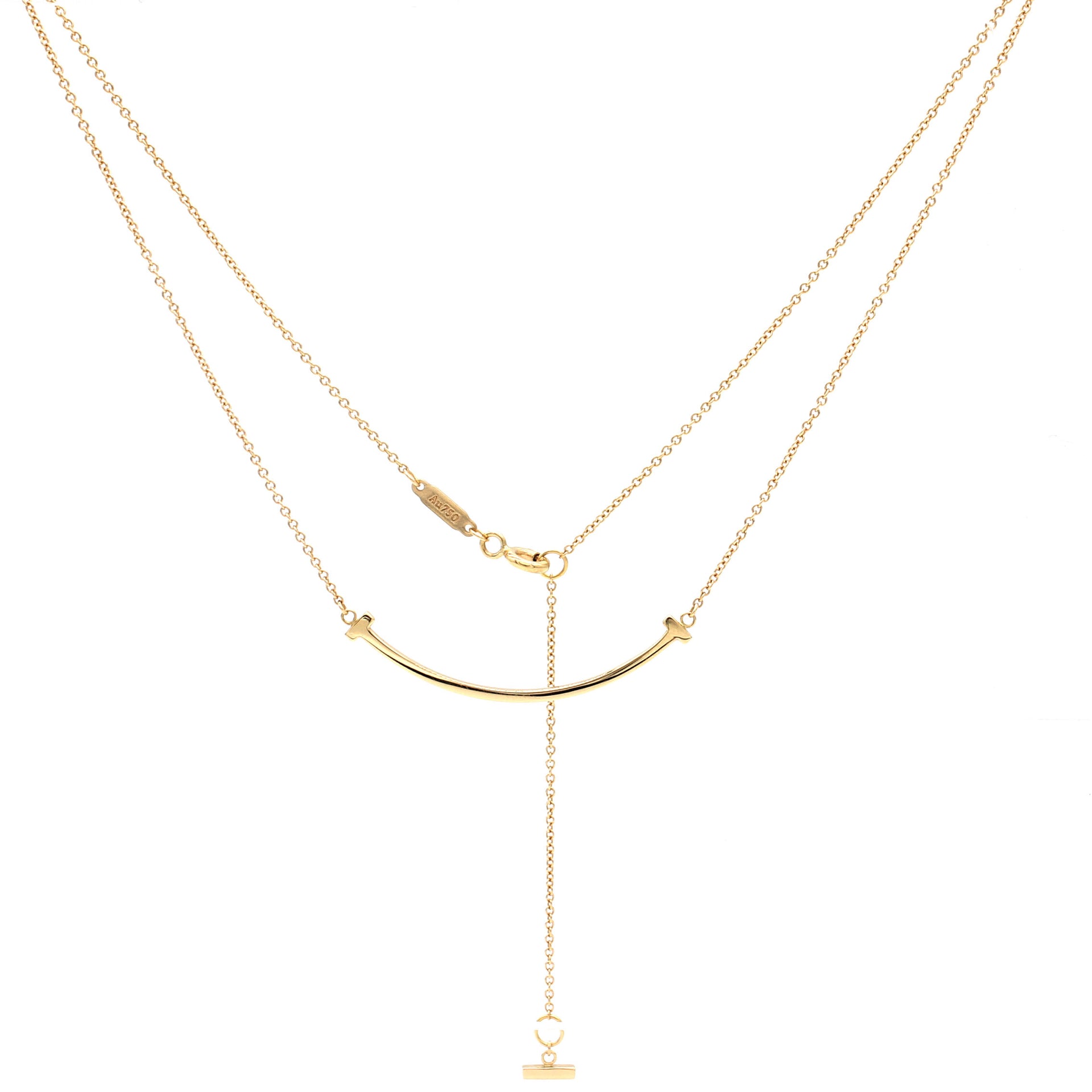 Yellow Gold Small T-Smile Pendant Necklace
