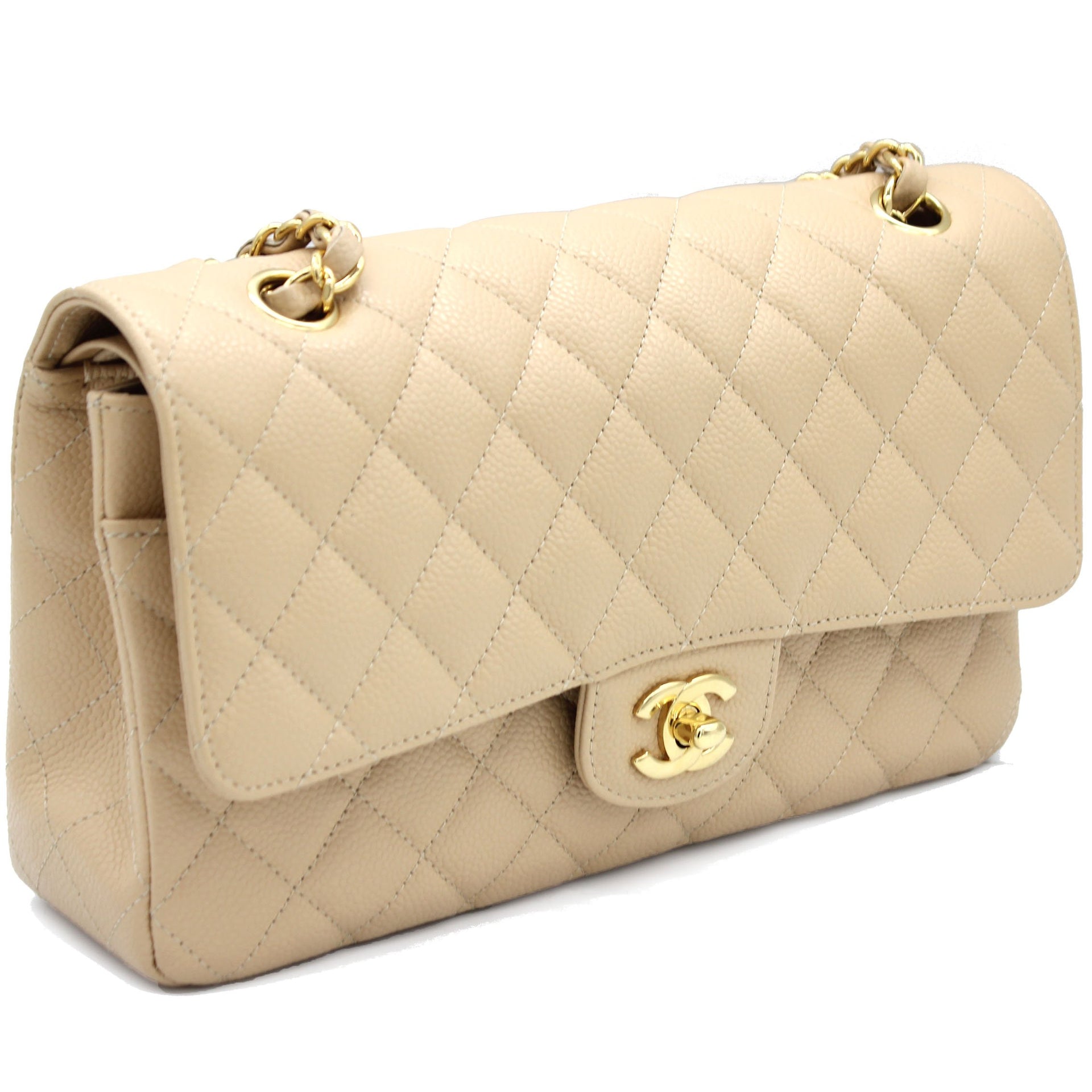 Chanel Beige Quilted Caviar Leather Classic Double Flap Bag