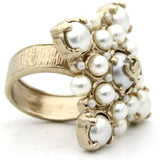 Pale Gold Tone Faux Pearl CC Ring 52