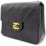 Vintage Black Quilted Leather Mini Square Classic Flap Bag