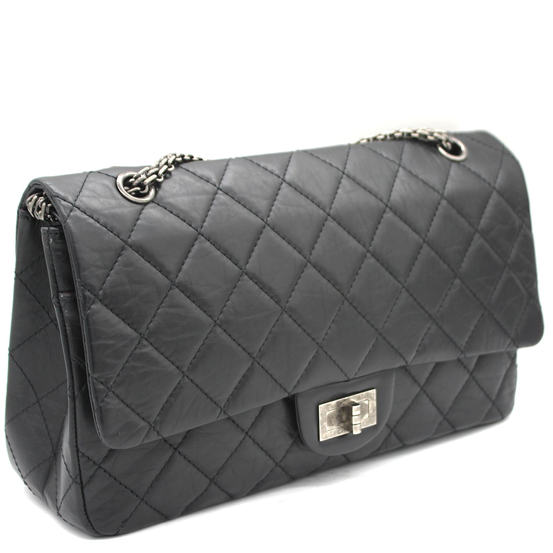 Aged Calfskin Quilted 2.55 Reissue 227 Flap Black