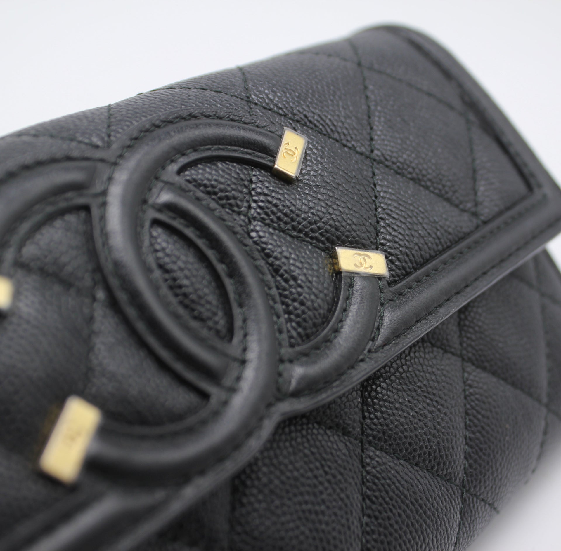 Black Quilted Caviar Long Flap Wallet
