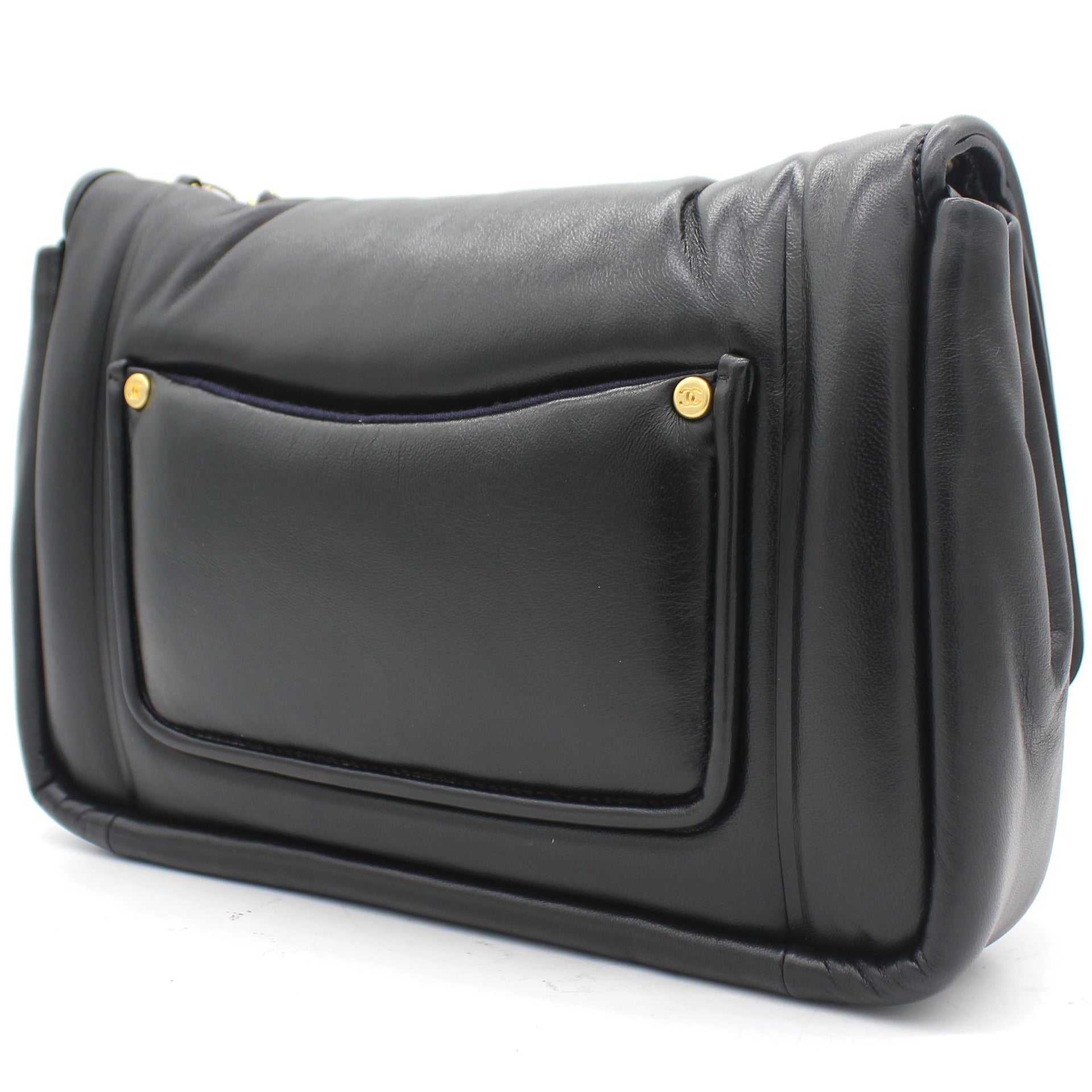 Medium Vintage Puffy Flap Bag in Black Lambskin