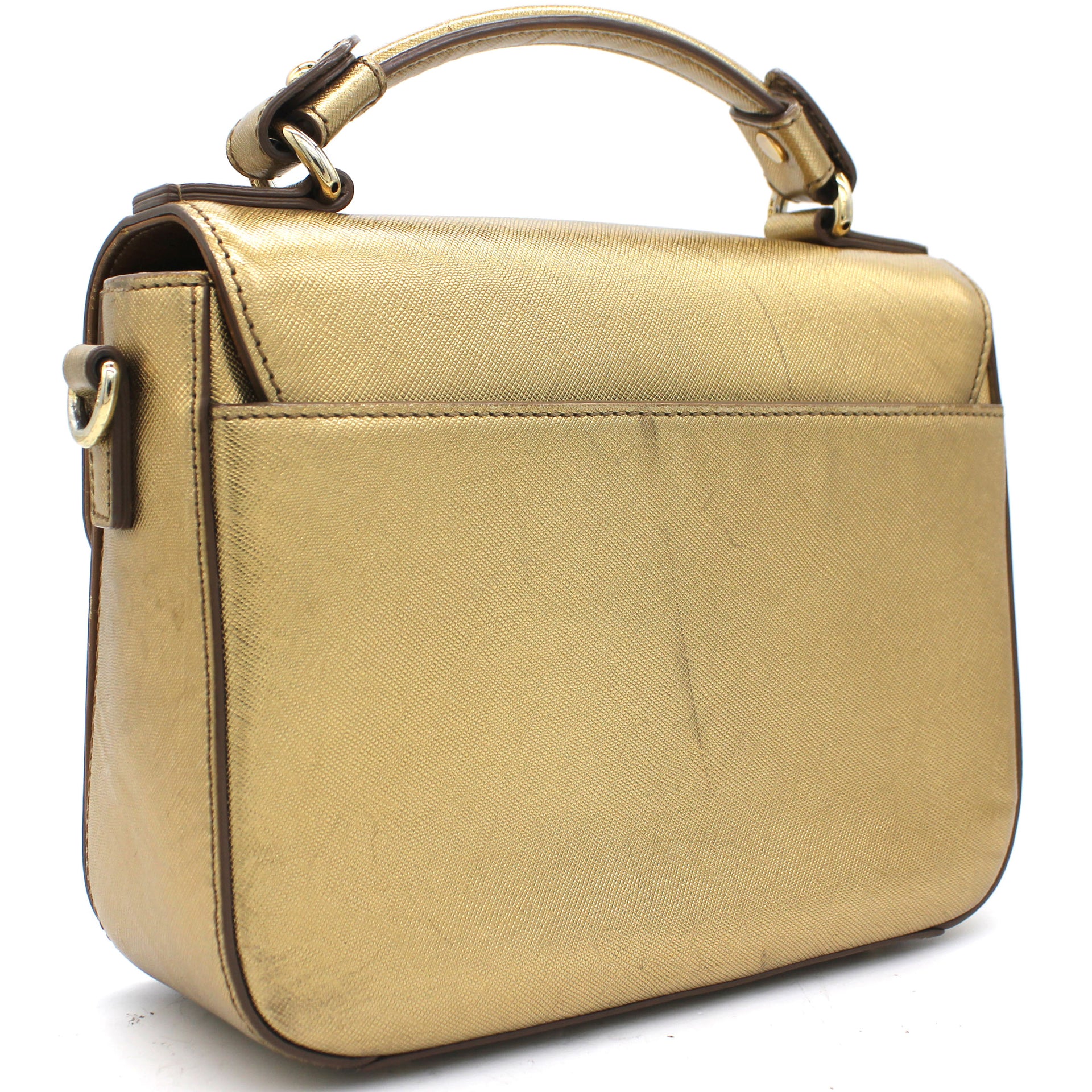 Metallic Gold Leather Flap Top Handle Bag