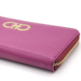 Pink Leather Double Gancio Zip-Around Wallet