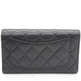Lambskin Quilted Long Flap Wallet Black