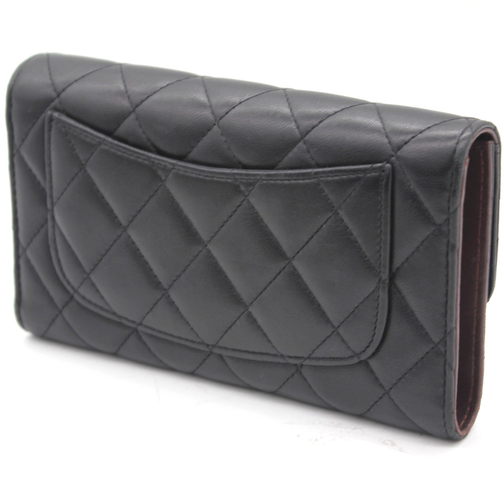 Lambskin Quilted Long Flap Wallet Black