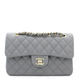 Caviar Quilted Small Classic Double Flap Grey