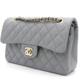 Caviar Quilted Small Classic Double Flap Grey