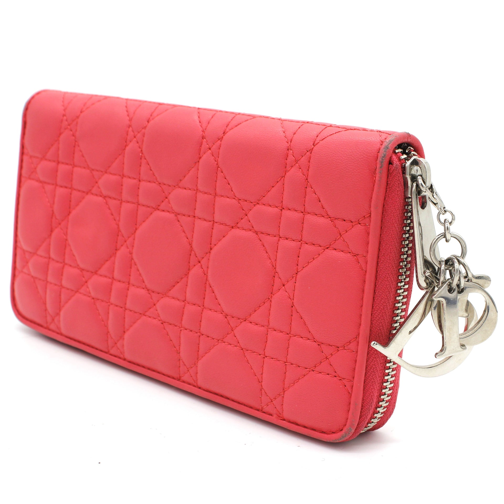 Lambksin Cannage Lady Dior Continental Zip Wallet Rose Pink